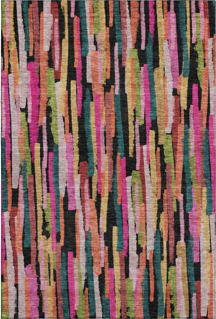 Pink Teal And Orange Striped Washable Area Rug With UV Protection Photo 1