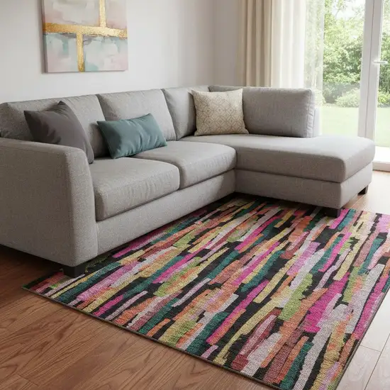 Pink Teal And Orange Striped Washable Area Rug With UV Protection Photo 2