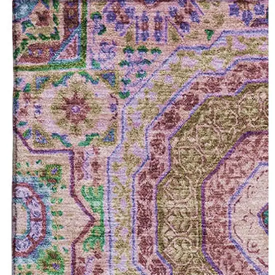 Pink Teal And Taupe Medallion Washable Area Rug With UV Protection Photo 4