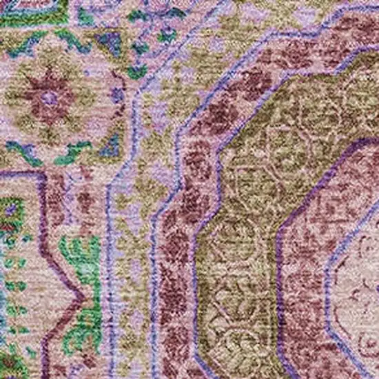 Pink Teal And Taupe Medallion Washable Area Rug With UV Protection Photo 3