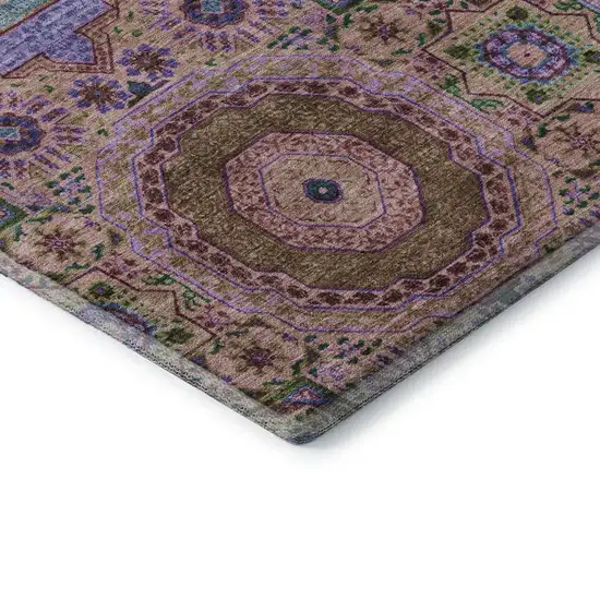 Pink Teal And Taupe Medallion Washable Area Rug With UV Protection Photo 8