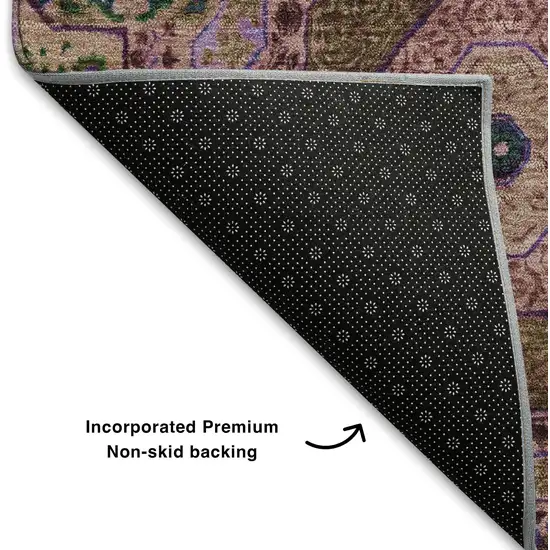 Pink Teal And Taupe Medallion Washable Area Rug With UV Protection Photo 7