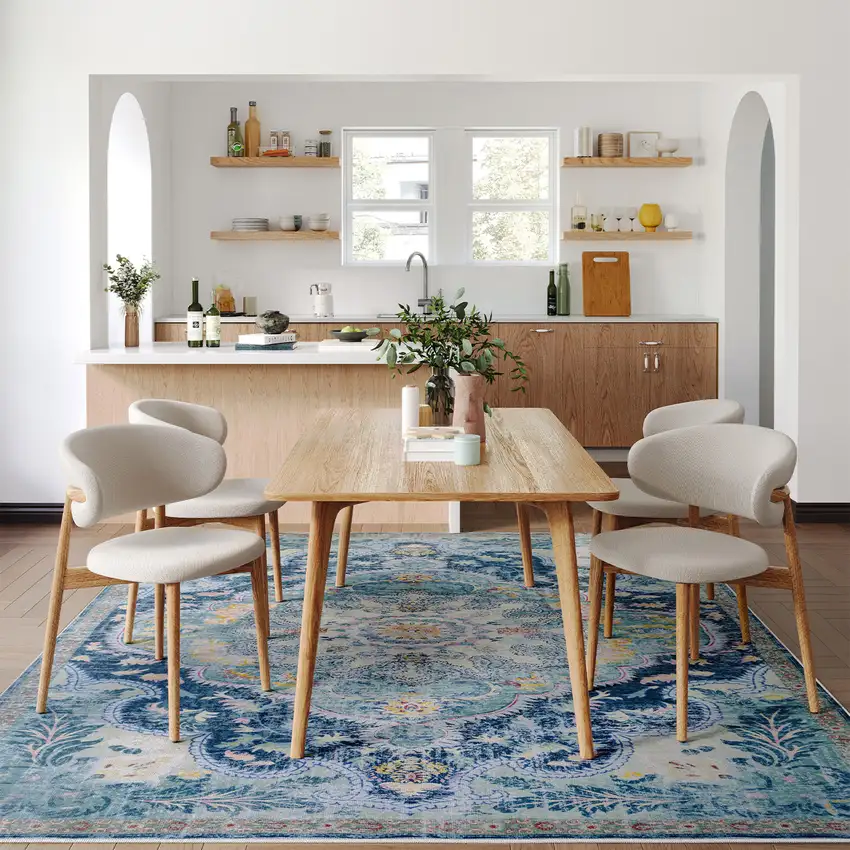 Pink Teal And White Medallion Distressed Washable Area Rug Photo 4