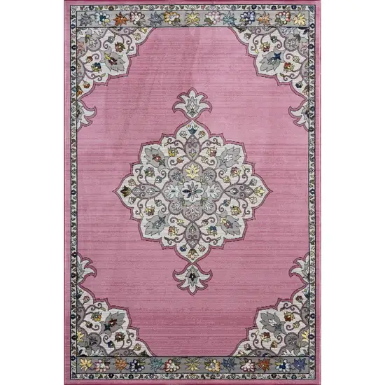 Pink Traditional Medallion Area Rug Photo 1