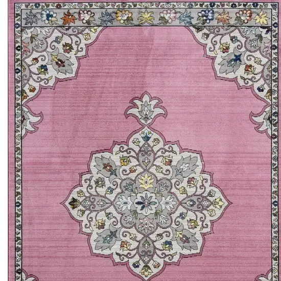 Pink Traditional Medallion Area Rug Photo 6
