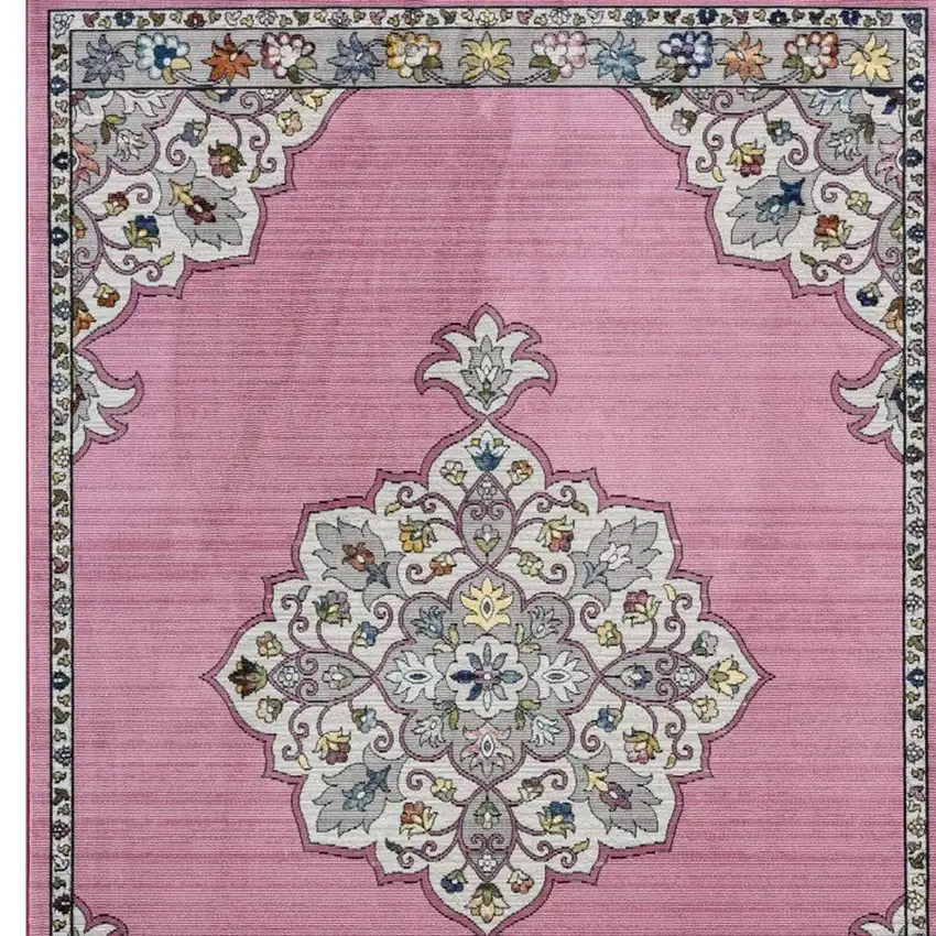 Pink Traditional Medallion Area Rug Photo 6