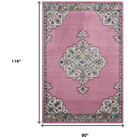 Pink Traditional Medallion Area Rug Photo 9