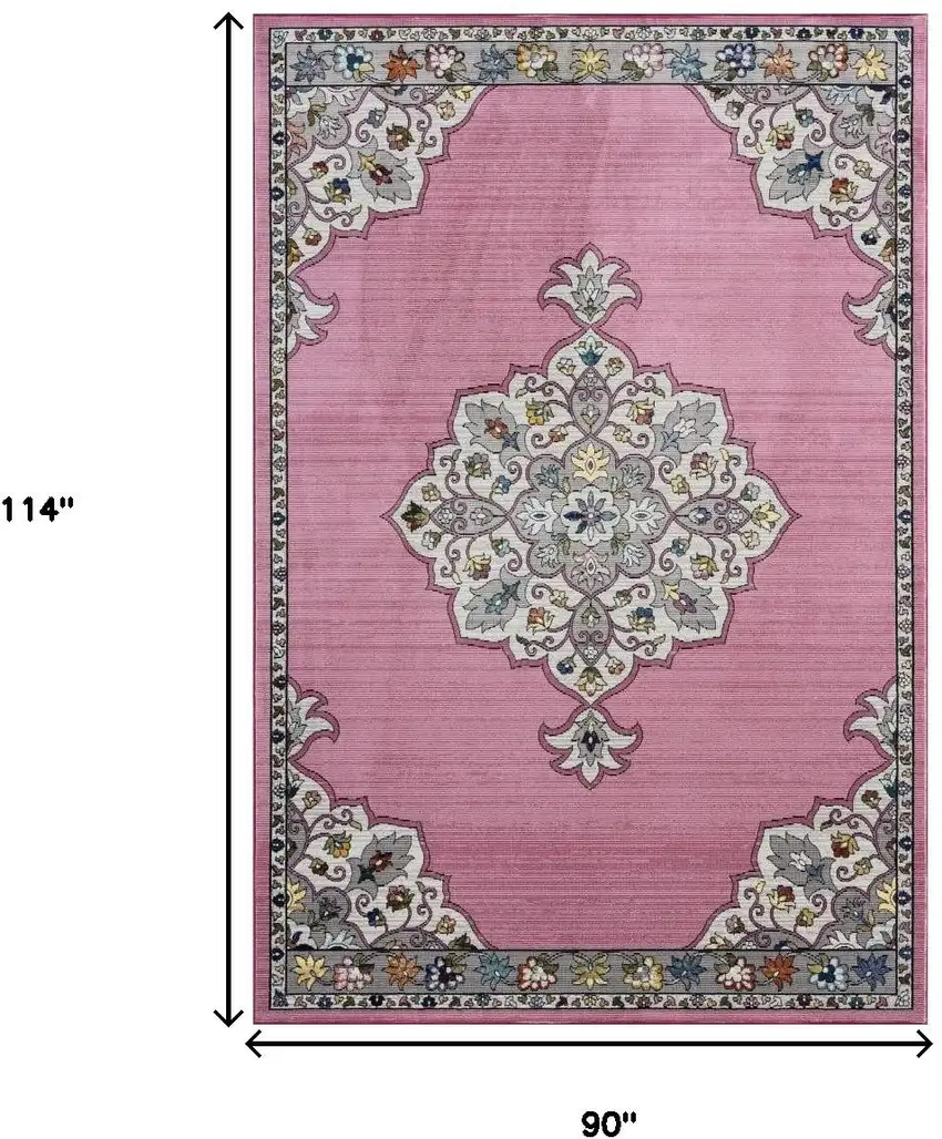 Pink Traditional Medallion Area Rug Photo 9