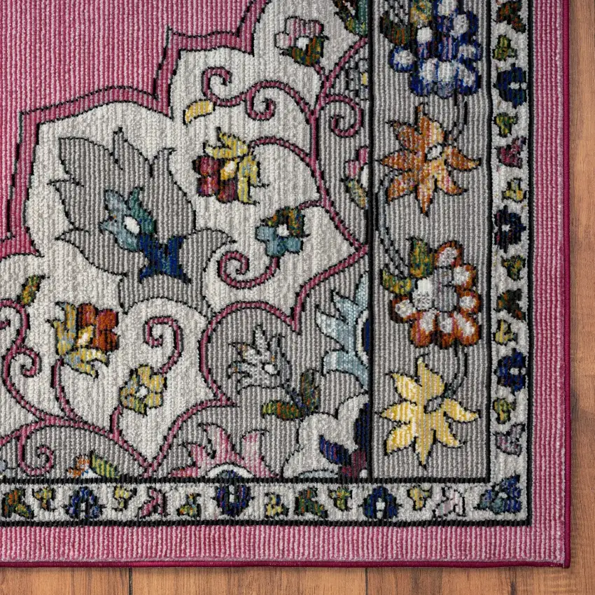 Pink Traditional Medallion Area Rug Photo 3
