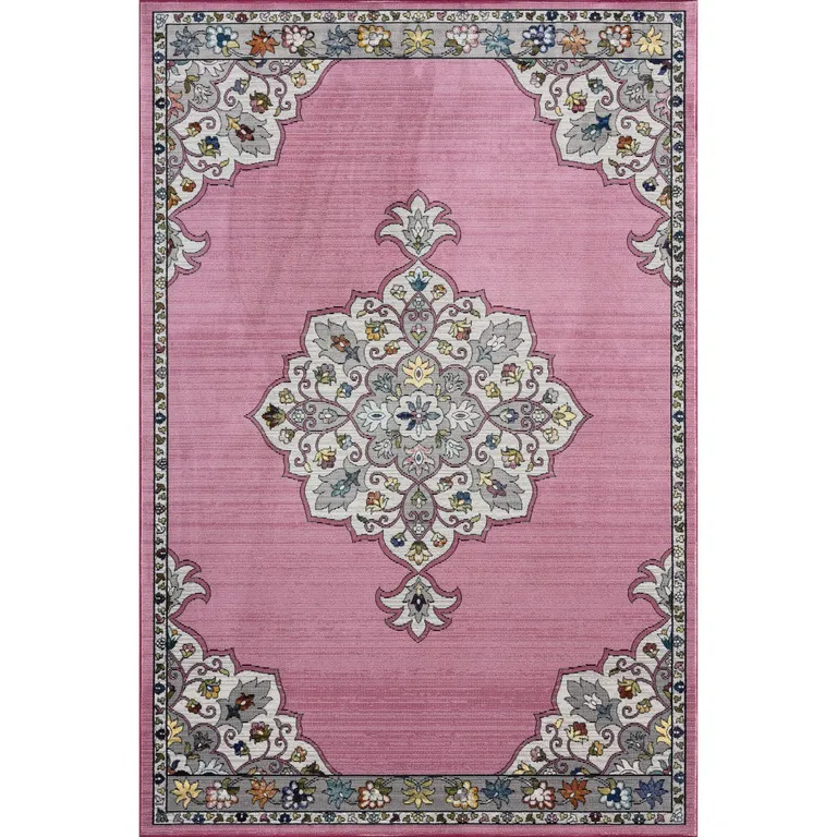 Pink Traditional Medallion Area Rug Photo 3
