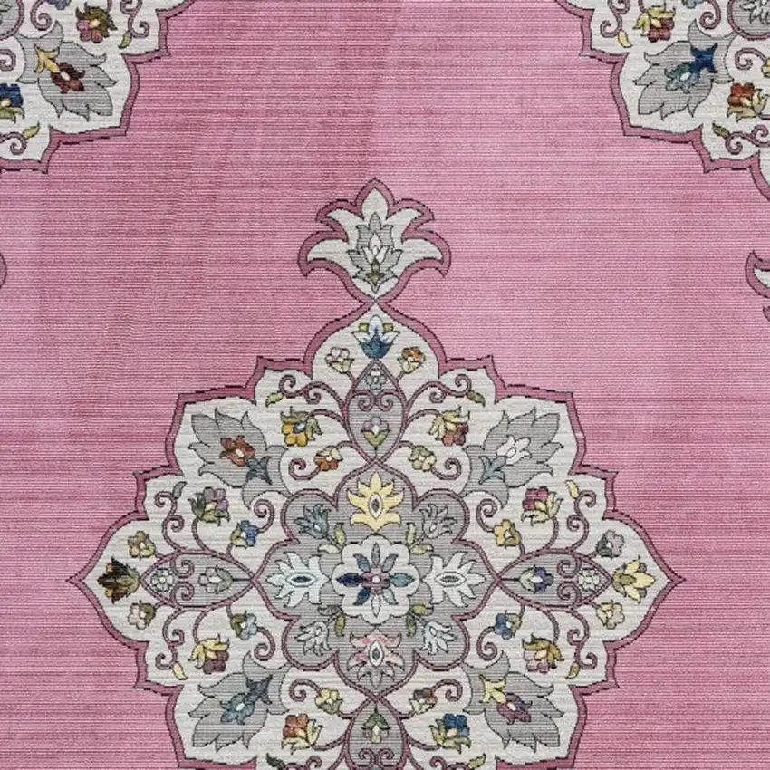 Pink Traditional Medallion Area Rug Photo 5