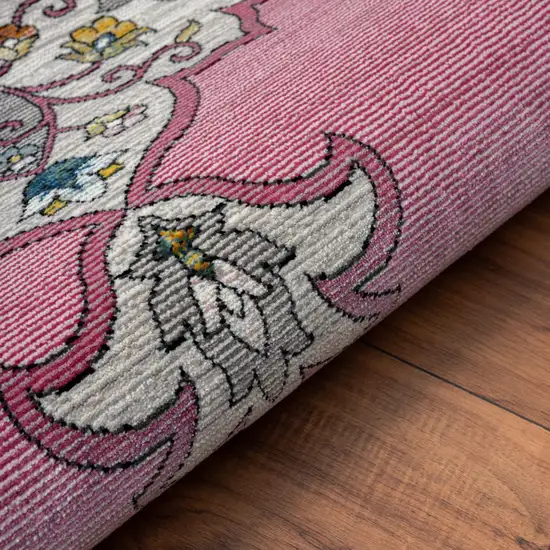 Pink Traditional Medallion Area Rug Photo 8