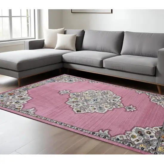 Pink Traditional Medallion Area Rug Photo 2