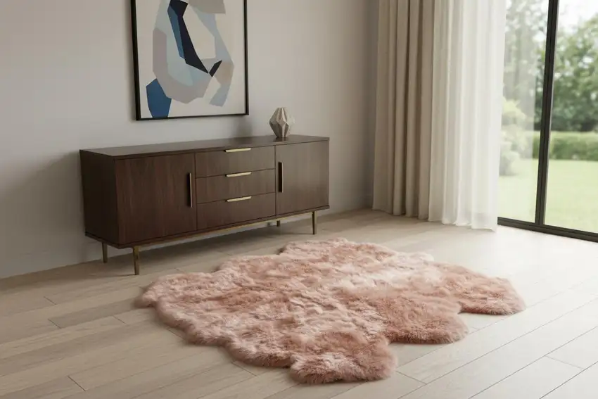 Pink Wool Sheepskin Handmade Area Rug Photo 1