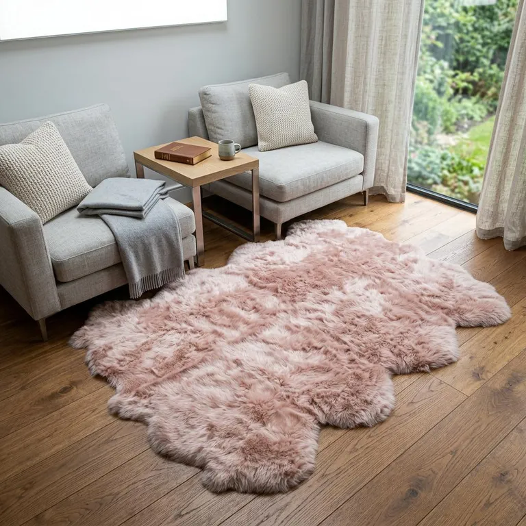 Pink Wool Sheepskin Handmade Area Rug Photo 5