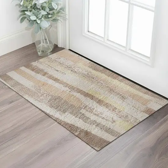 Pink Yellow And Peach Striped Washable Area Rug With UV Protection Photo 2