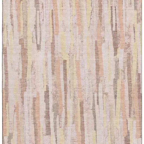 Pink Yellow And Peach Striped Washable Area Rug With UV Protection Photo 4