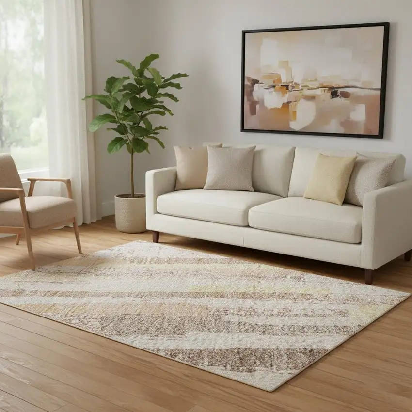 Pink Yellow And Peach Striped Washable Area Rug With UV Protection Photo 2