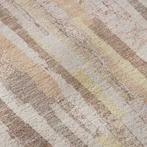 Photo of Pink Yellow And Peach Striped Washable Area Rug With UV Protection