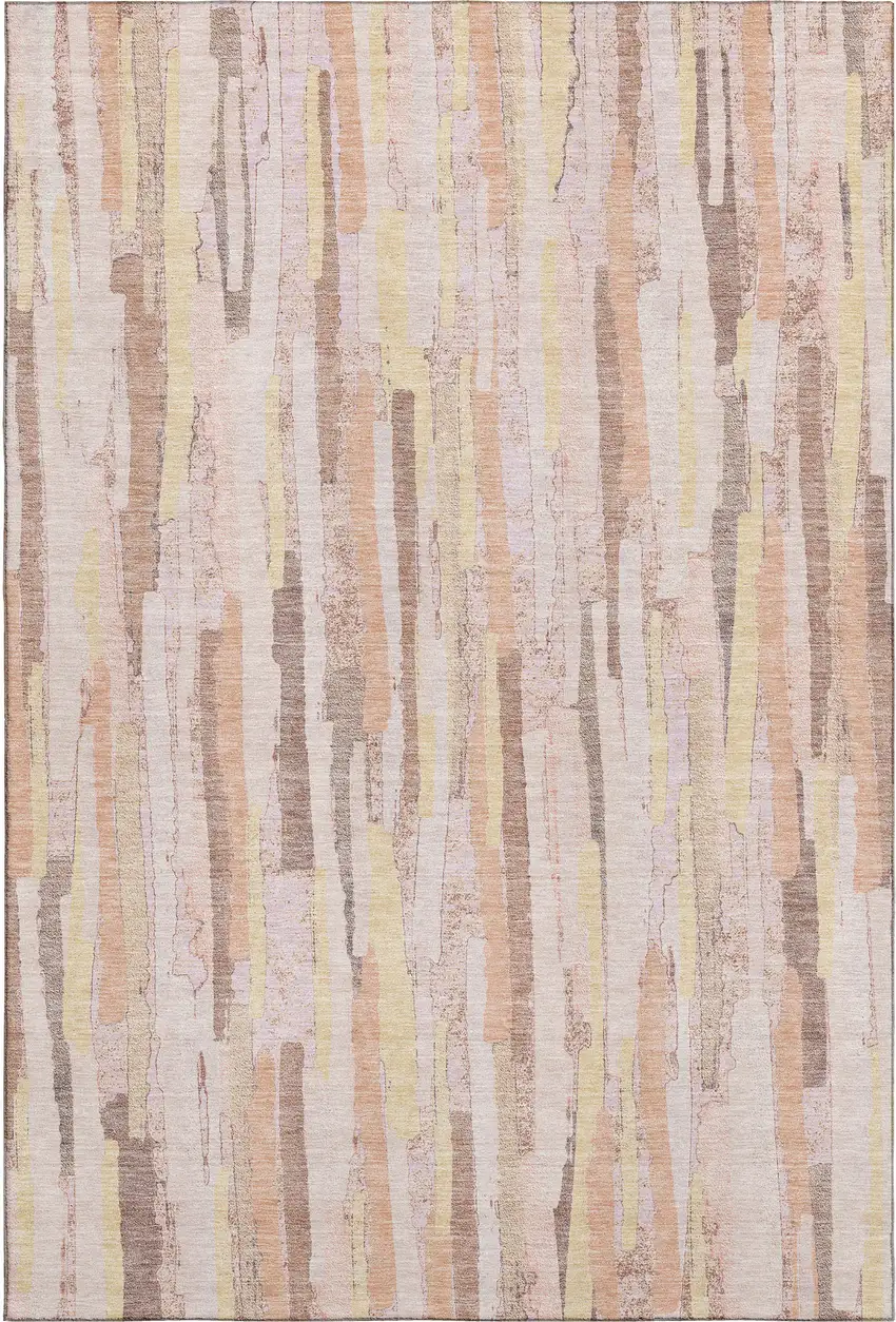 Pink Yellow And Peach Striped Washable Area Rug With UV Protection Photo 4