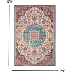 Photo of Pink and Blue Floral Medallion Area Rug
