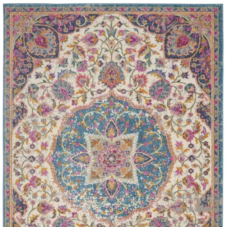 Pink and Blue Floral Medallion Area Rug Photo 5