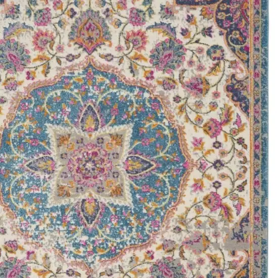 Ivory And Blue Medallion Area Rug Photo 1