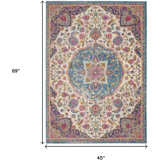 Ivory And Blue Medallion Area Rug Photo 9
