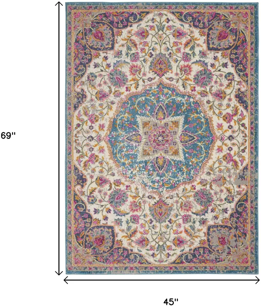 Ivory And Blue Medallion Area Rug Photo 9