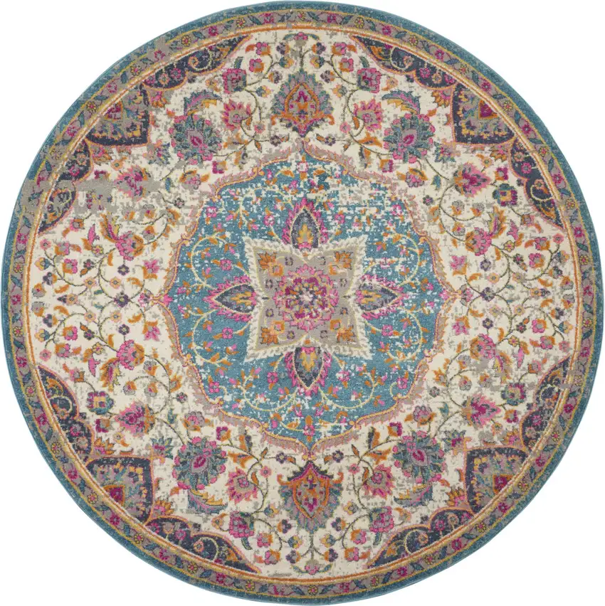 4' Pink And Green Round Dhurrie Area Rug Photo 4