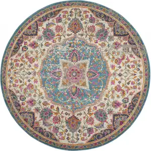 Photo of Pink and Blue Floral Medallion Area Rug