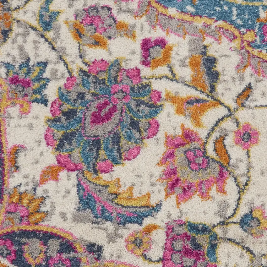 4' Ivory And Blue Medallion Round Rug Photo 9