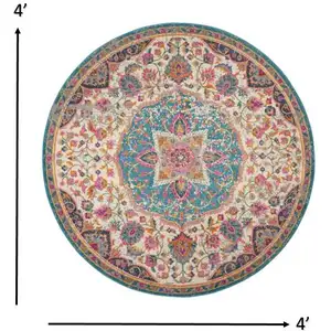 Photo of Pink and Blue Floral Medallion Area Rug