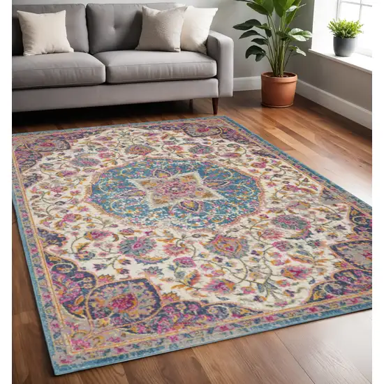 Ivory And Blue Medallion Area Rug Photo 1