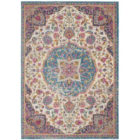 Ivory And Blue Medallion Area Rug Photo 9