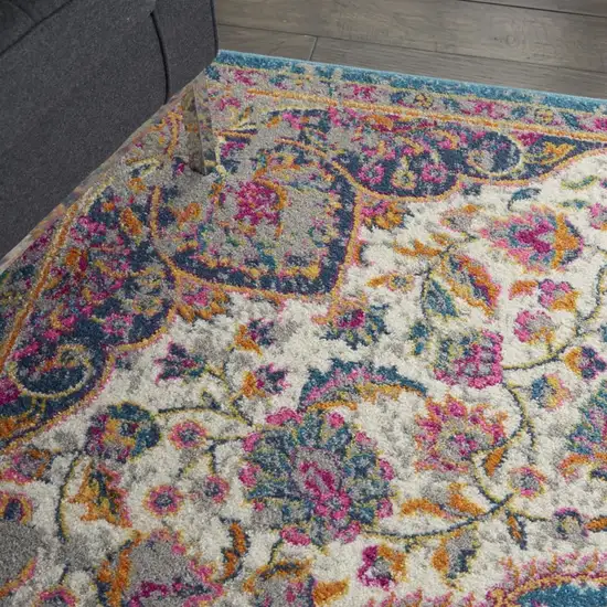 Ivory And Blue Medallion Area Rug Photo 8