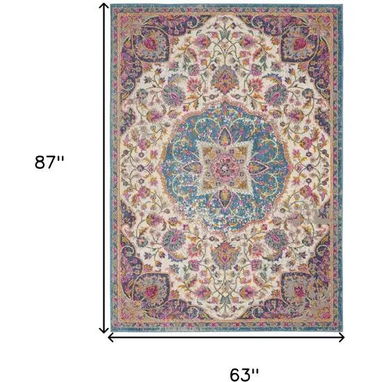 Ivory And Blue Medallion Area Rug Photo 3