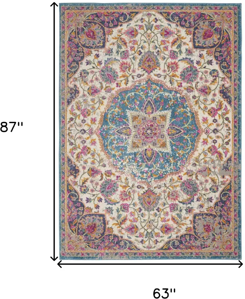 Ivory And Blue Medallion Area Rug Photo 3