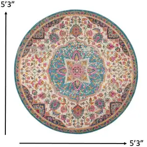 Photo of Pink and Blue Floral Medallion Area Rug