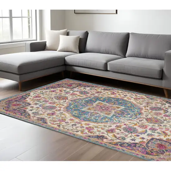 Ivory And Blue Medallion Area Rug Photo 2