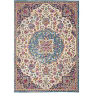 Photo of Pink and Blue Floral Medallion Area Rug