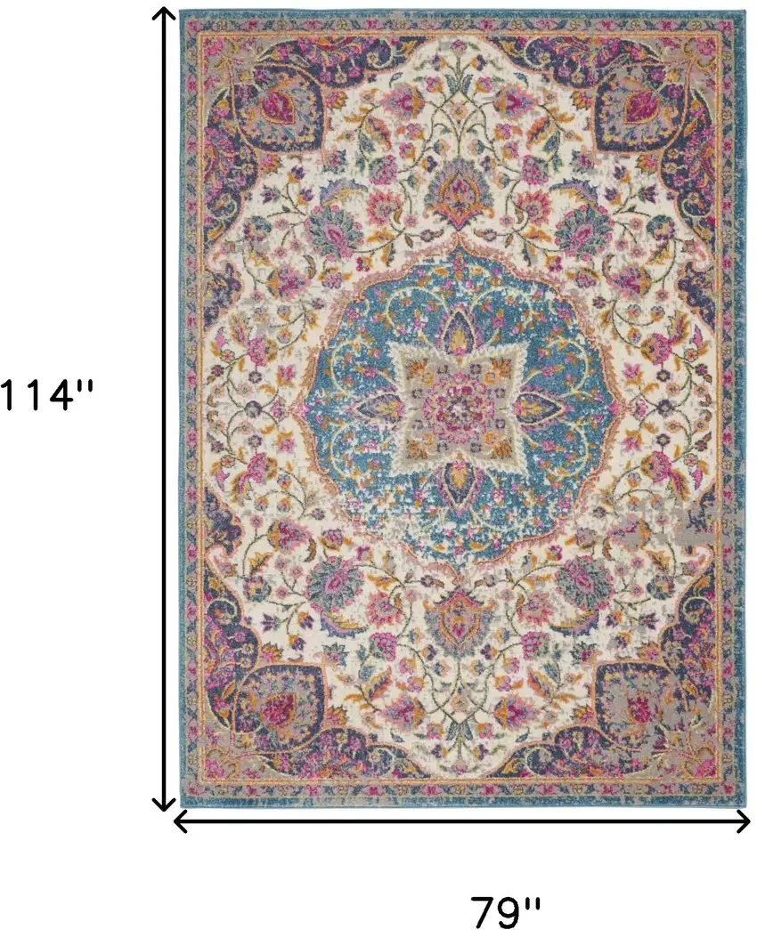 Ivory And Blue Medallion Area Rug Photo 6