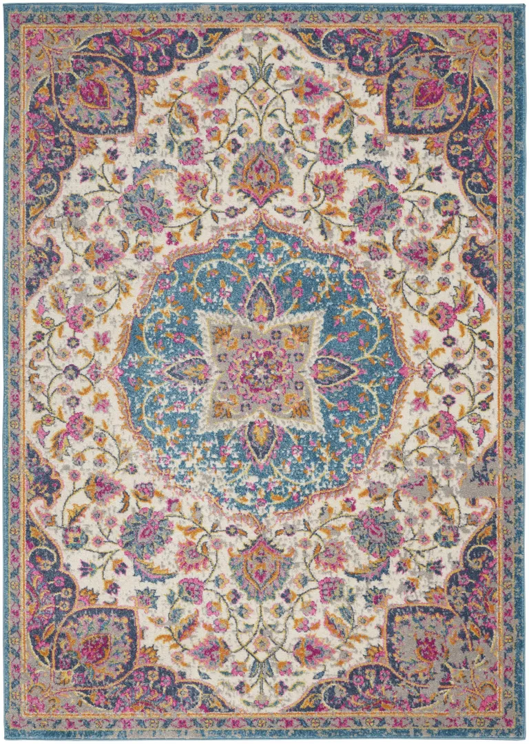 Pink and Blue Floral Medallion Area Rug Photo 4