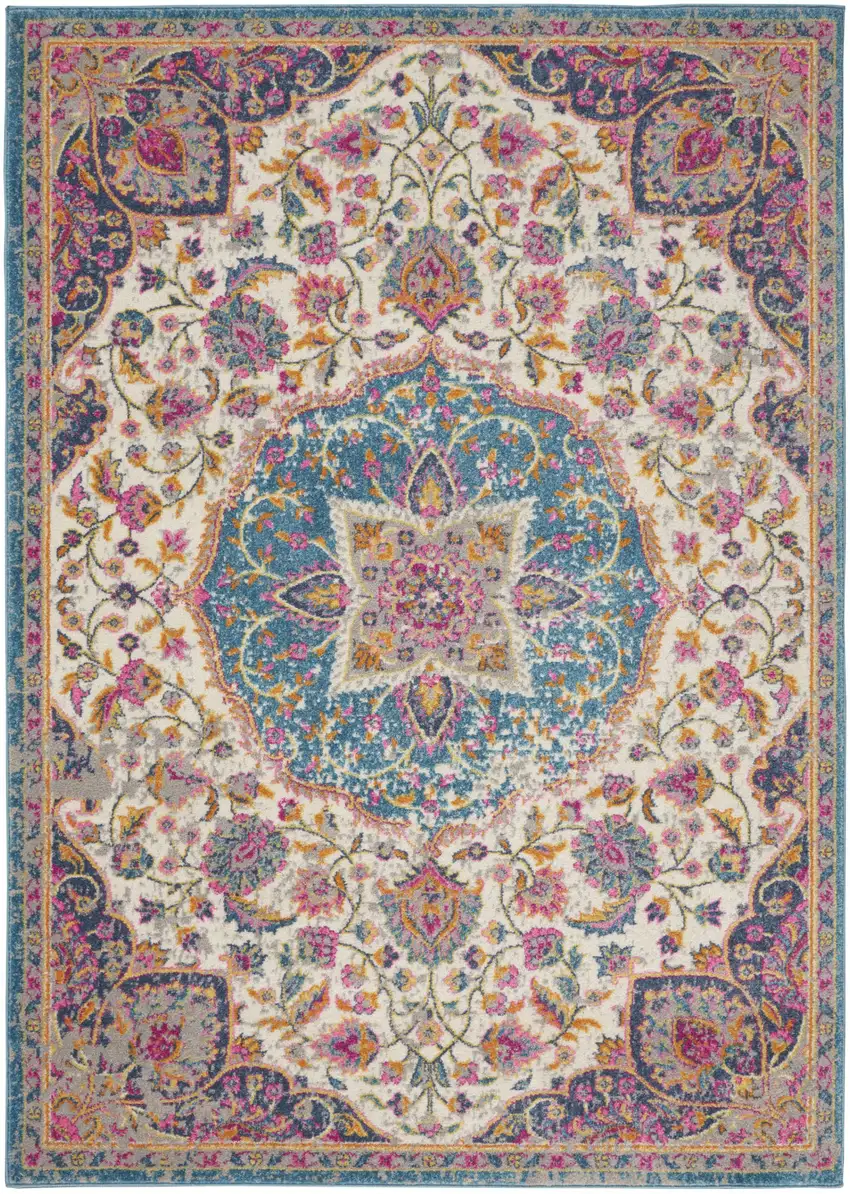 Ivory And Blue Medallion Area Rug Photo 6
