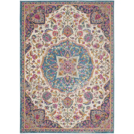 Ivory And Blue Medallion Area Rug Photo 6