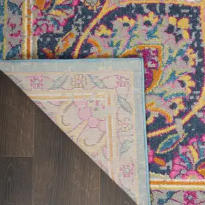 Photo of Pink and Blue Floral Medallion Area Rug