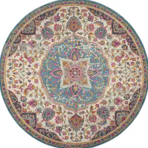 Photo of Pink and Blue Floral Medallion Area Rug