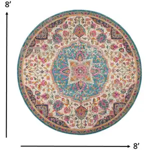 Photo of Pink and Blue Floral Medallion Area Rug