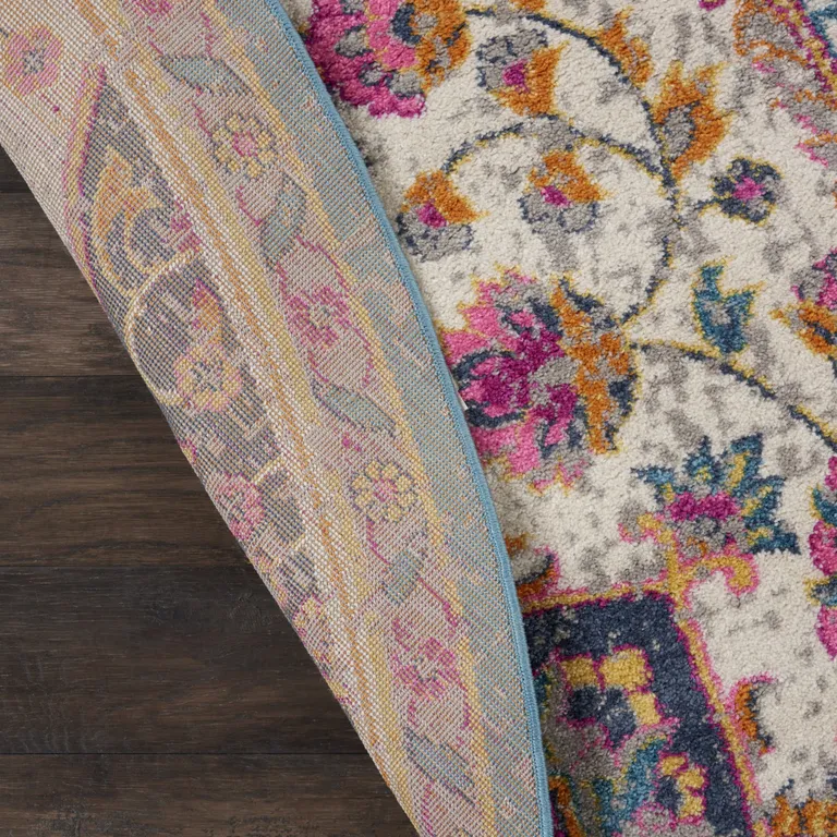 Pink and Blue Floral Medallion Area Rug Photo 3