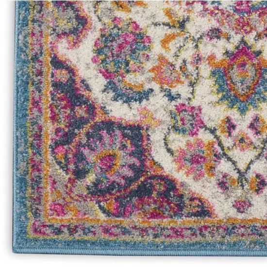 8' Ivory And Blue Medallion Runner Rug Photo 8